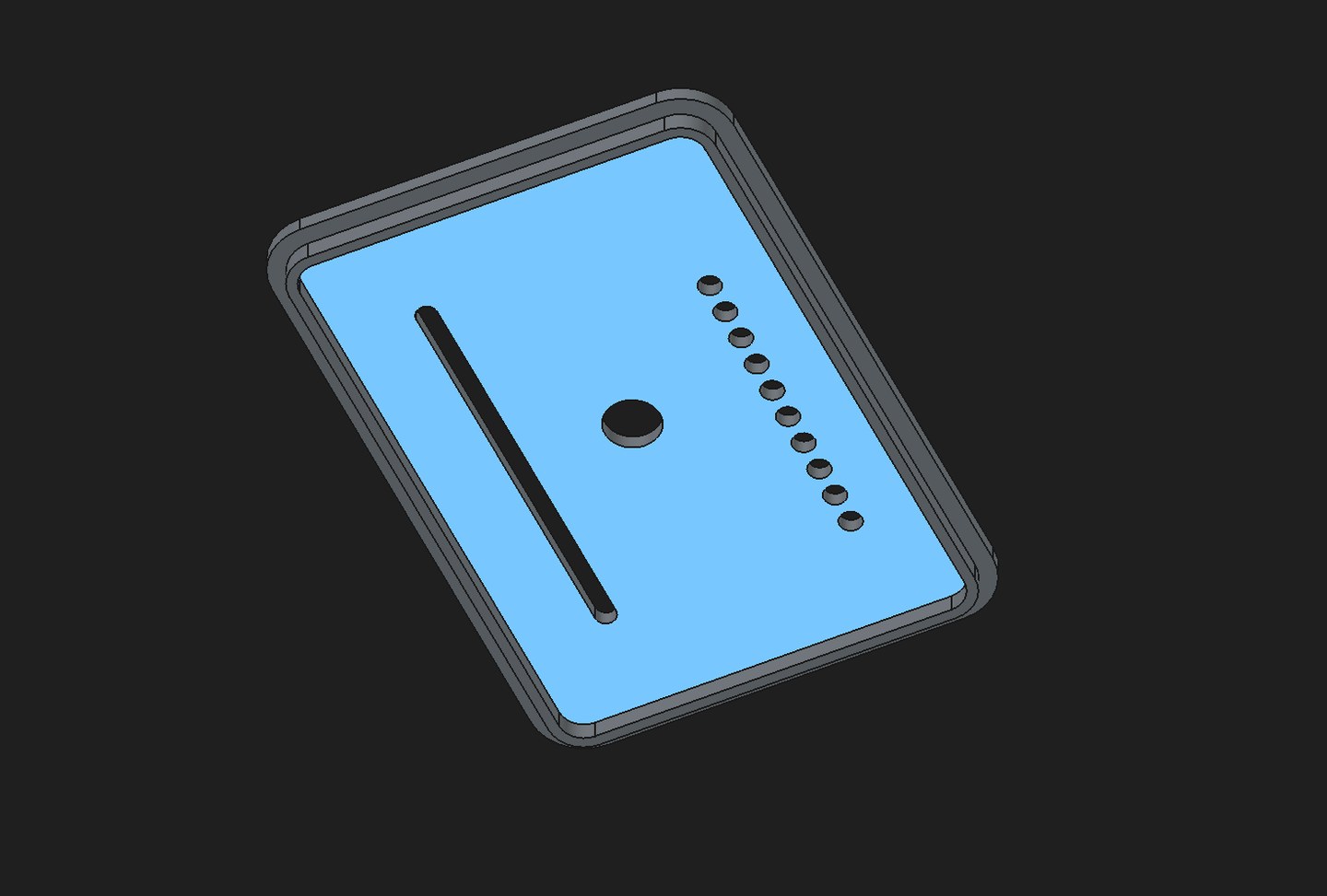 FreeCAD lid model with openings for the knob, ten LEDs and the Flipper connector